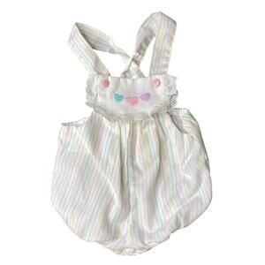 Vintage Heart Valentines Embroidered Bubble Heirloom Romper Girls 9M